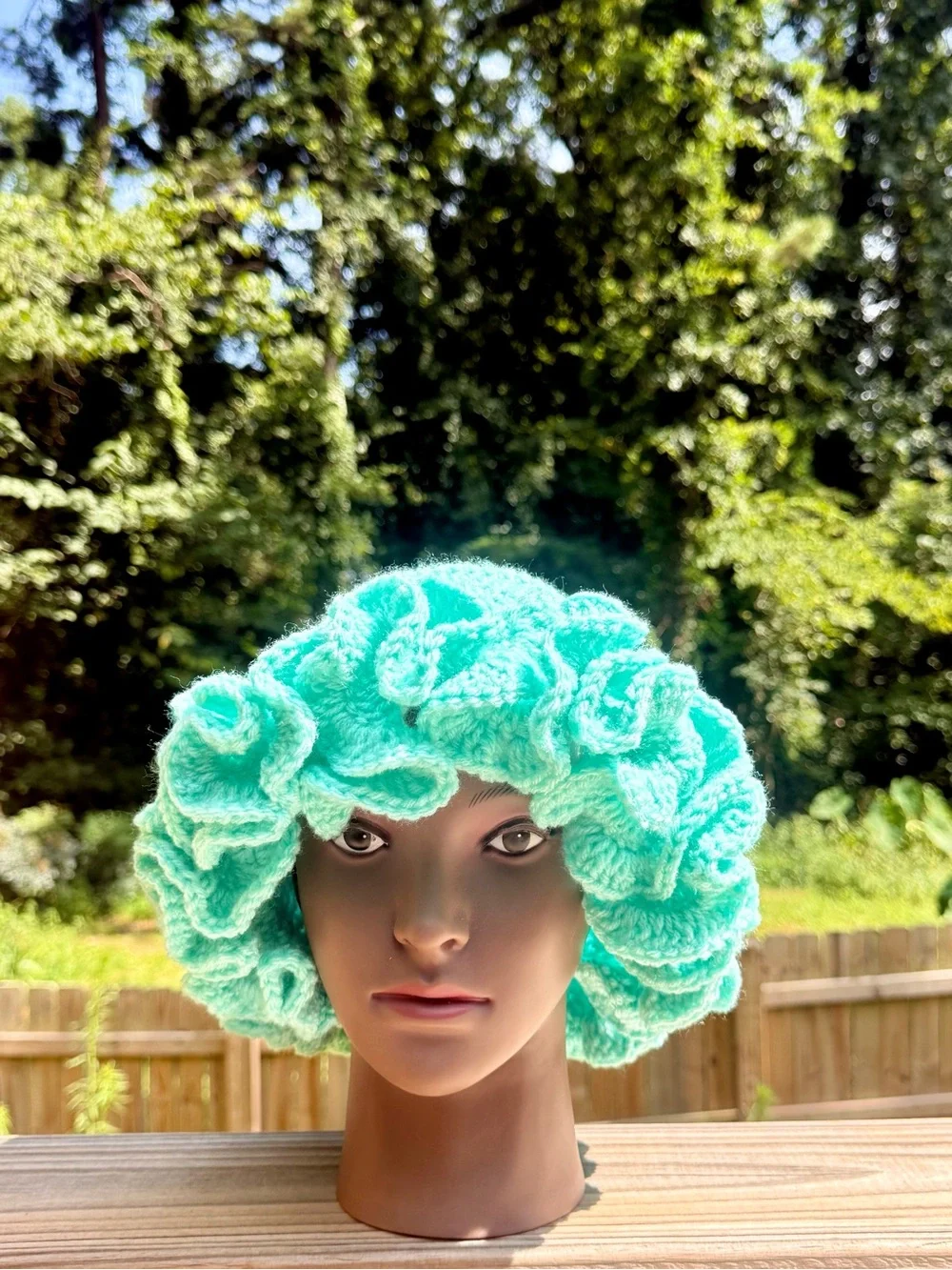 Seafoam Blue Handmade Crochet Ruffle Hat